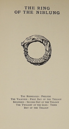 Wagner, Richard - The Ring of the Niblung. 2 vols. (The Rhinegold and The Valkyrie; Siegfried and the Twilight of the Gods). With illustrations by Arthur Rackham. Translated by Margaret Armour. pictorial titles, 64 colou